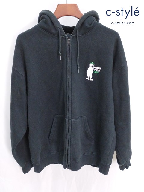 STUSSY ステューシー 2000ｓ ジップアップパーカ フーディ L ブラック シャドーマン クラウン 銀タグ