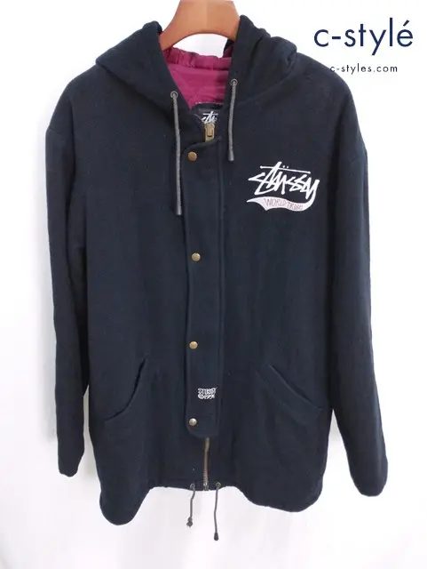 STUSSY×BURLY GEAR ステューシーバーリーギア ウールメルトンジップコート M ブラック