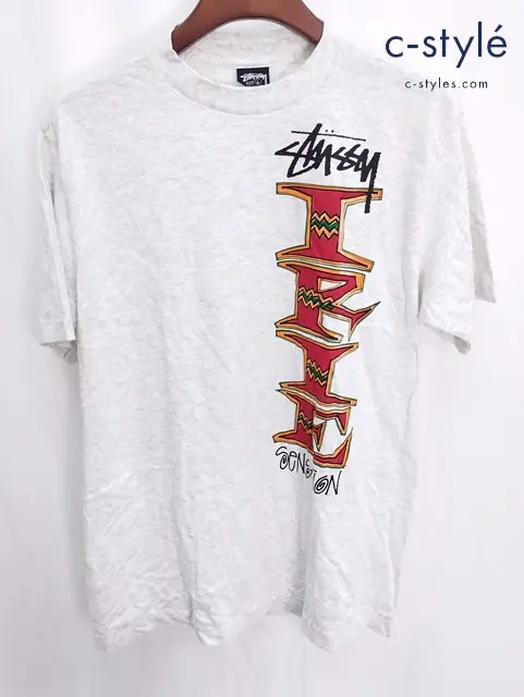 STUSSY ステューシー Tシャツ 半袖 L グレー IRIE 黒タグ プリント OLD オールド クルーネック