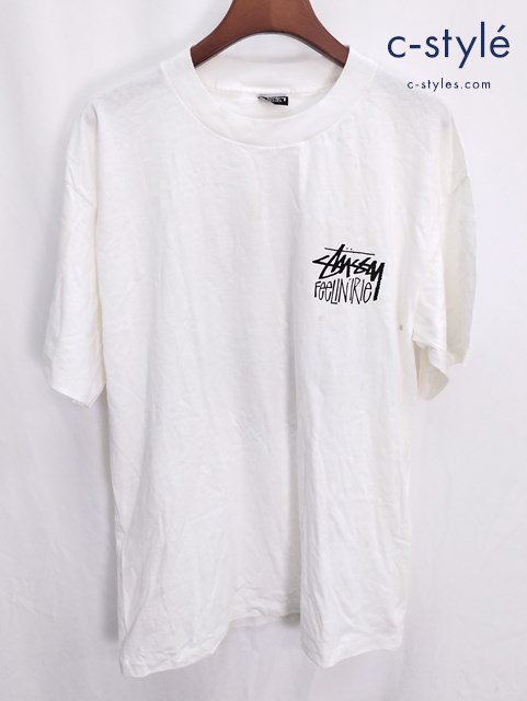 STUSSY ステューシー Tシャツ 半袖 XL ホワイト GANTBREAK JAHRYDIM プリント 黒タグ OLD クルーネック