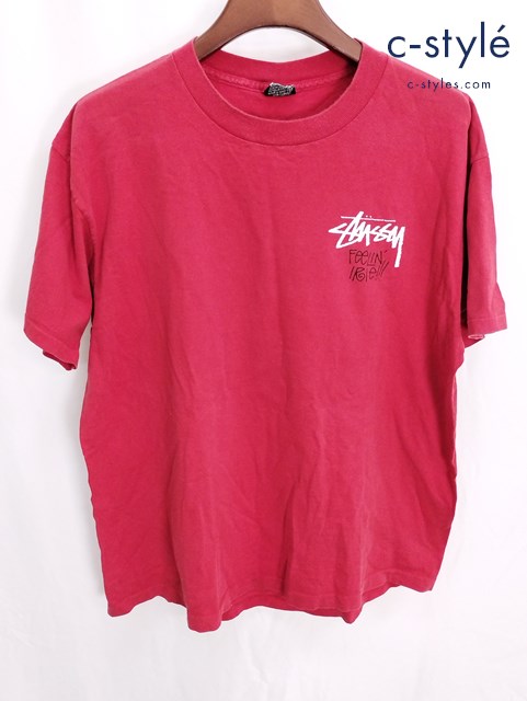 STUSSY ステューシー Tシャツ 半袖 レッド FEELIN IRIE プリント 黒タグ OLD オールド クルーネック