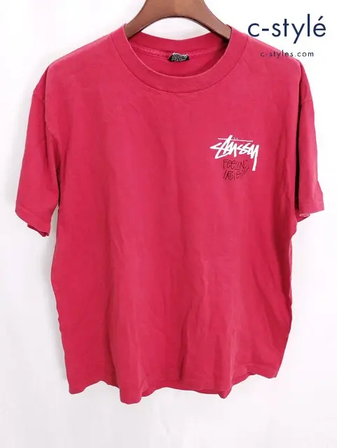 STUSSY ステューシー Tシャツ 半袖 レッド FEELIN IRIE プリント 黒タグ OLD オールド クルーネック
