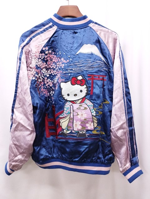 TEN-STRIKE×花旅楽団 ハローキティ スカジャン XXL ブルー系 リバーシブル サンリオ キティ・ホワイト