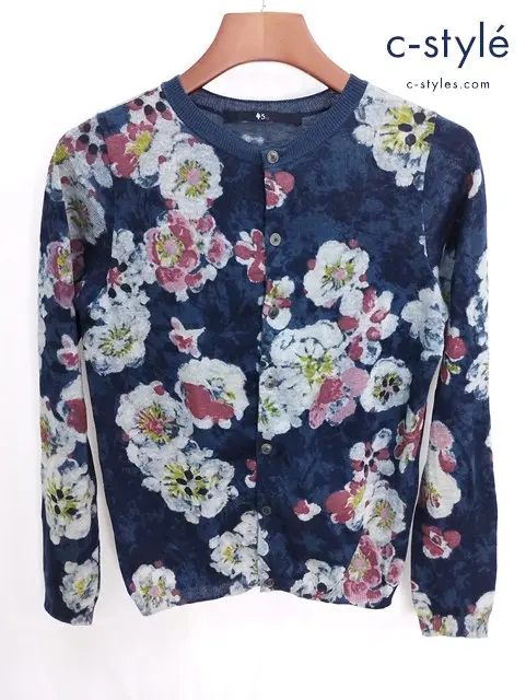 45R フォーティーファイブアール カーディガン 2 ネイビー 梅小紋 コットン 藍染め レディース