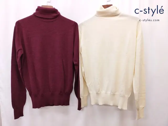 JOHN SMEDLEY ジョンスメドレー セーター 長袖 ニット M クリーム系 レッド系