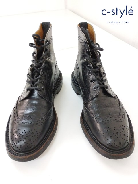 Tricker’s×Paul Smith レースアップウィングチップブーツ 8.5 ブラック 851003 シューキーパー付き