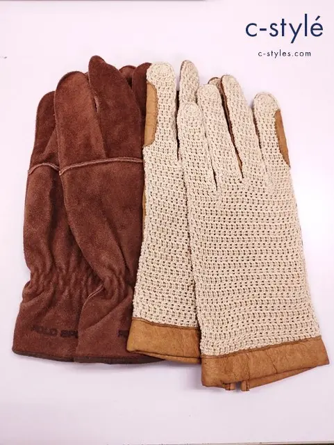 Polo Ralph Lauren ポロラルフローレン スウェードグローブ メッシュグローブ 手袋 M 茶系