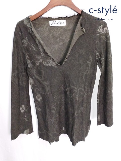 SHARE SPIRIT シェアスピリット Vネック プルオーバープリントシャツ 36 ブラック系 FS892 レディース