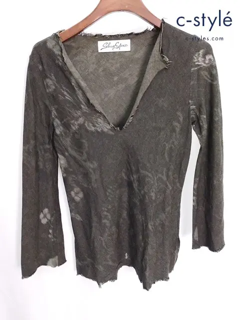 SHARE SPIRIT シェアスピリット Vネック プルオーバープリントシャツ 36 ブラック系 FS892 レディース