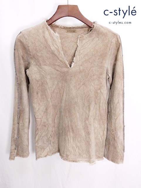 SHARE SPIRIT シェアスピリット Vネック プルオーバープリントシャツ 36 ベージュ系 FS455 レディース