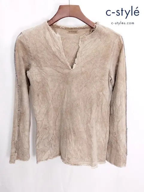 SHARE SPIRIT シェアスピリット Vネック プルオーバープリントシャツ 36 ベージュ系 FS455 レディース