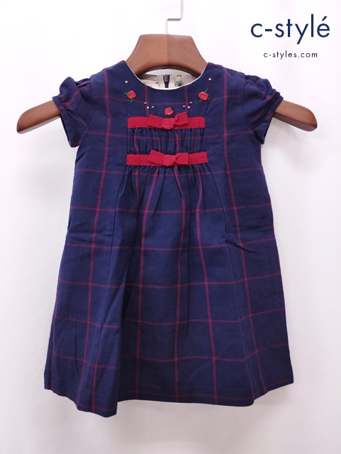 GUCCI グッチ ワンピース 24 ネイビー系×レッド チェック柄 キッズ 女の子