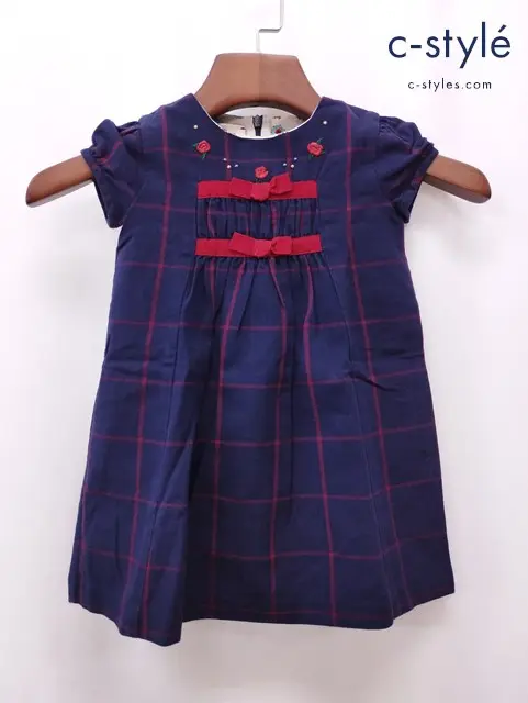 GUCCI グッチ ワンピース 24 ネイビー系×レッド チェック柄 キッズ 女の子