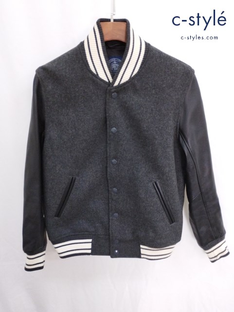 J.PRESS ジェイプレス 袖レザースタジャン L ブラック スタジアムジャンパー