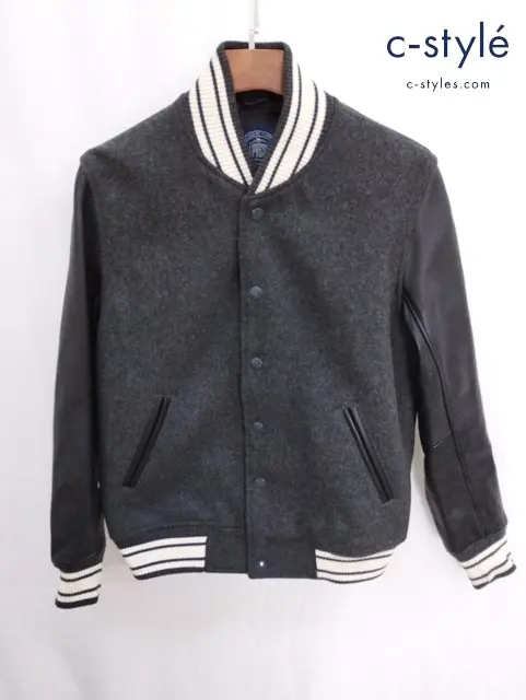 J.PRESS ジェイプレス 袖レザースタジャン L ブラック スタジアムジャンパー