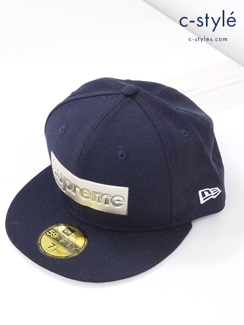 Supreme × New Era キャップ 7・1/2 59.6cm ネイビー Metallic Box Logo 59FIFTY