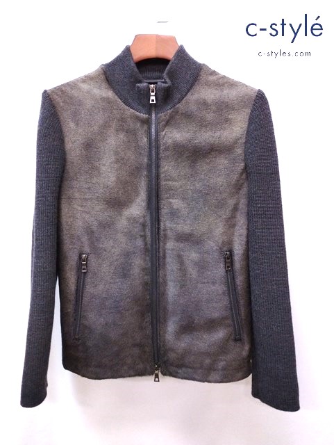 EPOCA UOMO エポカウォモ カーフファーx ニットライダース ジャケット 44 グレー M1F91 257 08