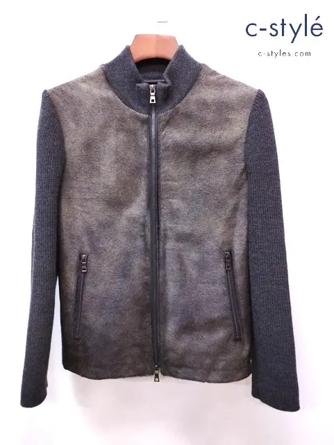 EPOCA UOMO エポカウォモ カーフファーx ニットライダース ジャケット 44 グレー M1F91 257 08