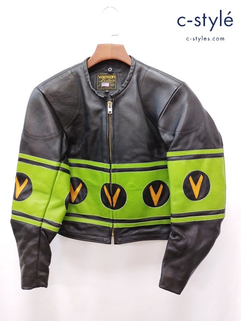 VANSON バンソン レザーシングルライダースジャケット 38 ブラック×グレーン