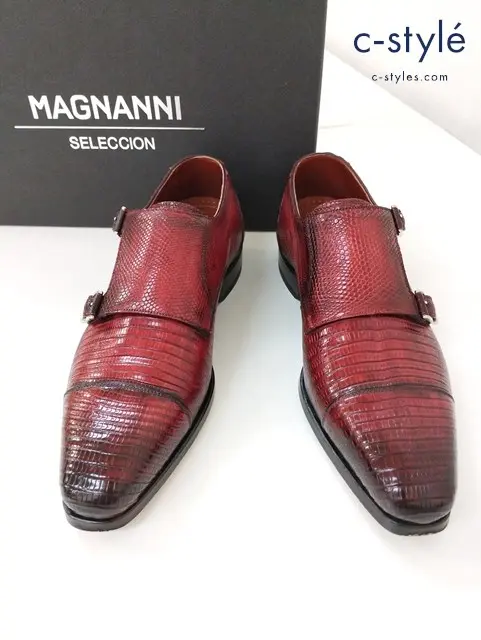 MAGNANNI マグナーニ レザーシューズ 38 レッド ダブルモンクストラップ リザード 21832
