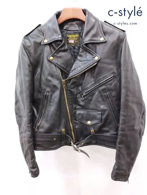 VANSON バンソン ダブルライダースレザージャケット 38 ブラック