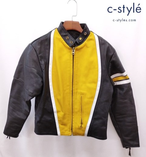 Schott ショット シングルライダースレザージャケット 38 ブラック×イエロー