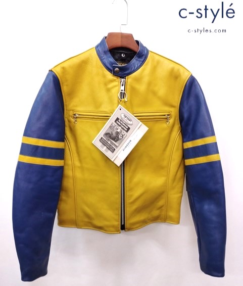 VANSON バンソン シングルライダースレザージャケット 38 イエロー×ブルー