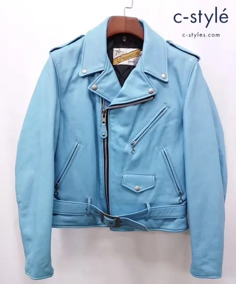 Schott ショット ダブルライダースレザージャケット 38 水色