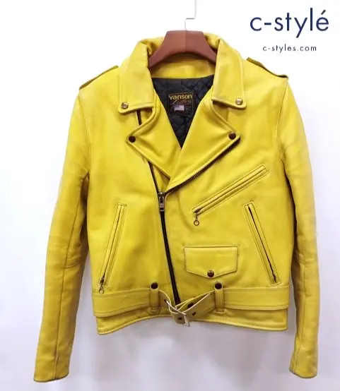 VANSON バンソン ダブルライダースレザージャケット 38 イエロー