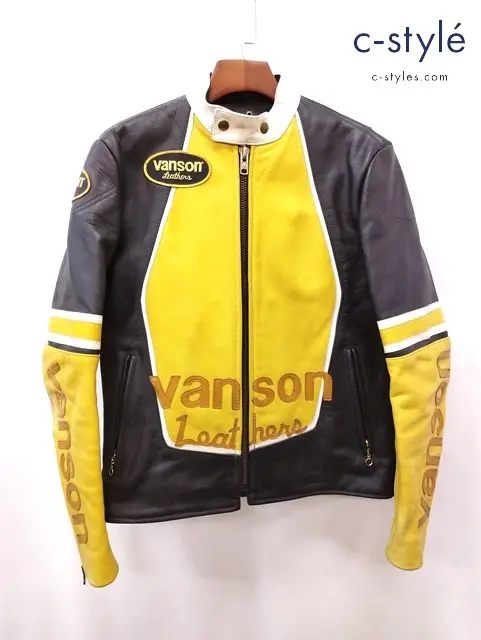 VANSON バンソン シングルライダースレザージャケット 38 ブラック×イエロー