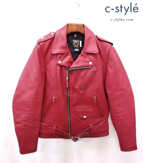 Schott ダブルライダースレザージャケット ワンスター 38 レッド