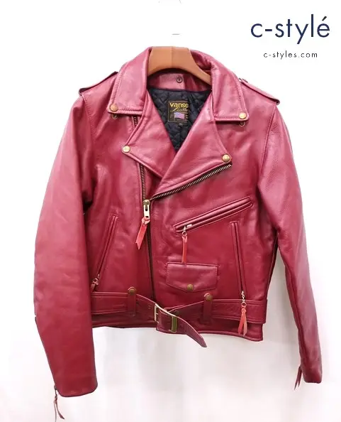 VANSON バンソン ダブルライダースレザージャケット 38 レッド