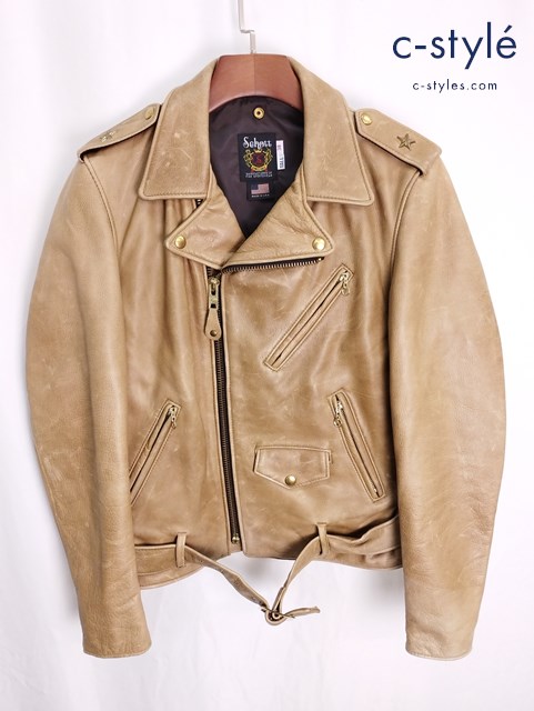 Schott ショット ダブルライダースレザージャケット ワンスター 38 ベージュ