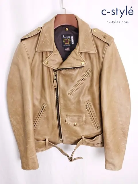 Schott ショット ダブルライダースレザージャケット ワンスター 38 ベージュ