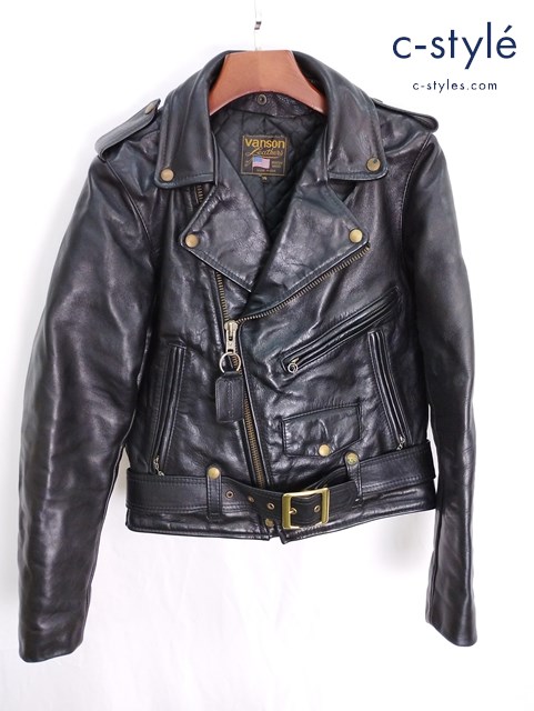 VANSON バンソン ダブルライダースレザージャケット 36 ブラック