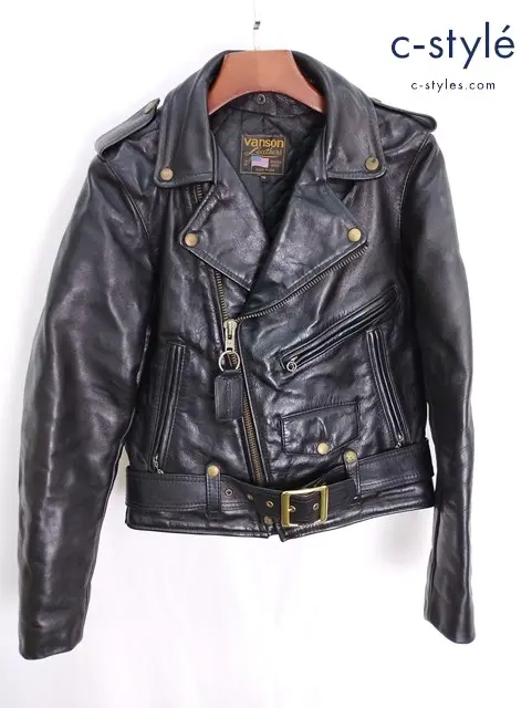 VANSON バンソン ダブルライダースレザージャケット 36 ブラック