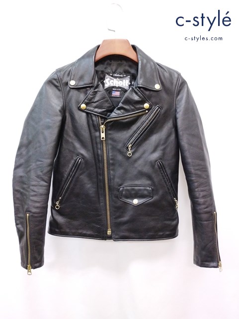 Schott ショット ダブルライダースレザージャケット XS ブラック レディース