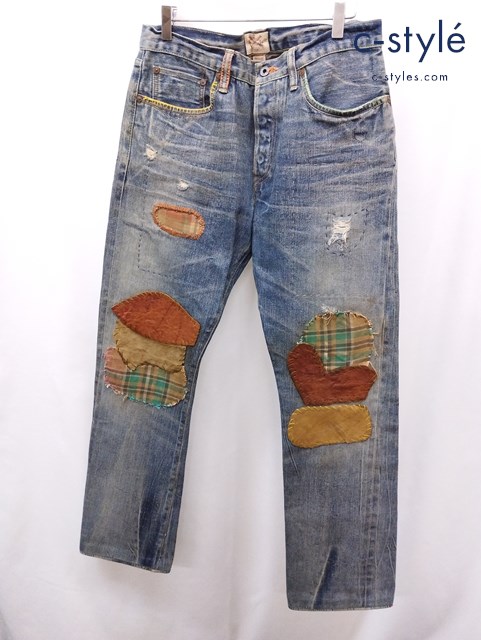RRL ダブルアールエル パッチワークデニムパンツ 32 インディゴ PP-PM-LA-0136 ボタンフライ 綿100％