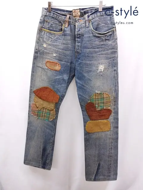 RRL ダブルアールエル パッチワークデニムパンツ 32 インディゴ PP-PM-LA-0136 ボタンフライ 綿100％