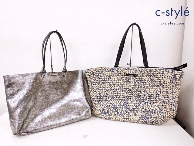 DIESEL ディーゼル トートバッグ ベージュ系 メタリックシルバーレザー トートバッグ