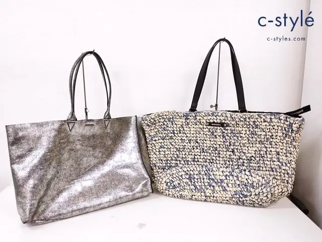 DIESEL ディーゼル トートバッグ ベージュ系 メタリックシルバーレザー トートバッグ