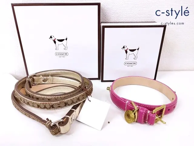 COACH コーチ リード リーシュ MINI SIG DOG LEASH S ゴールド 8838 首輪 ターンロック S ピンク系 60090