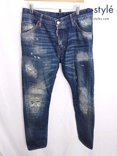 DSQUARED2 ディースクエアード デニムパンツ 50 インディゴ CLASSIC KENNY TWIST JEANS 74LB0053 ダメージ加工