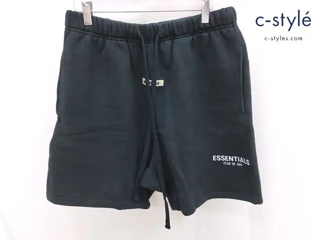 FOG ESSENTIALS エフオージーエッセンシャル ショートスウェットパンツ M ブラック 裏起毛 ロゴ