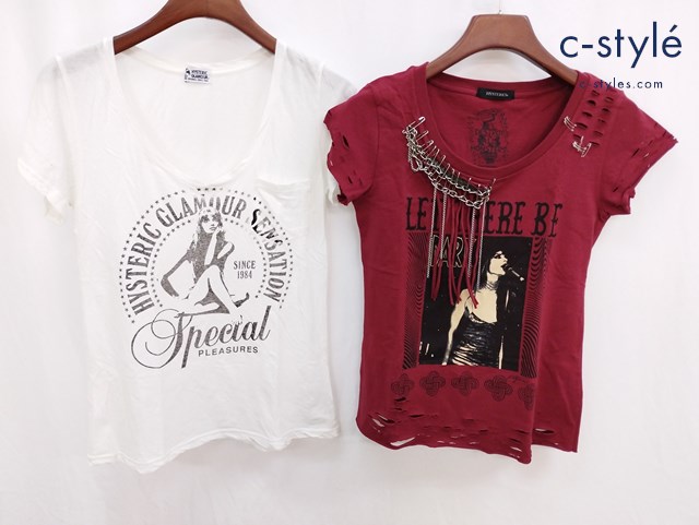 HYSTERIC GLAMOUR ヒステリックグラマー シャツ F ホワイト レッド DESTROY ALL MONSTERS チェーン 安全ピン