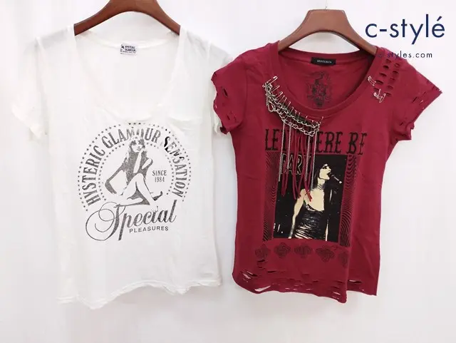 HYSTERIC GLAMOUR ヒステリックグラマー シャツ F ホワイト レッド DESTROY ALL MONSTERS チェーン 安全ピン
