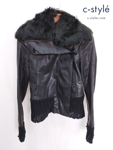 ANN DEMEULEMEESTER アンドゥムルメステール レザーライダース 36 ブラック レディース