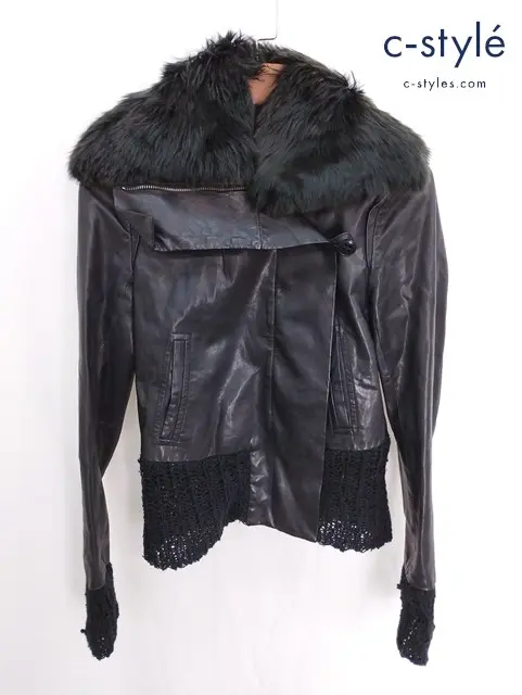 ANN DEMEULEMEESTER アンドゥムルメステール レザーライダース 36 ブラック レディース