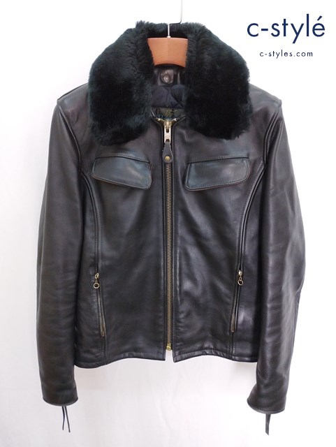 Schott ショット ボア襟つきシングルライダースジャケット 38 ブラック 1113704023