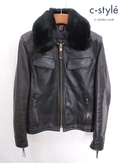 Schott ショット ボア襟つきシングルライダースジャケット 38 ブラック 1113704023